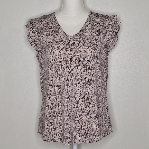 Adrianna Papell V-Neck Top With Pleated Flutter Sleeves - Picture 1 of 12